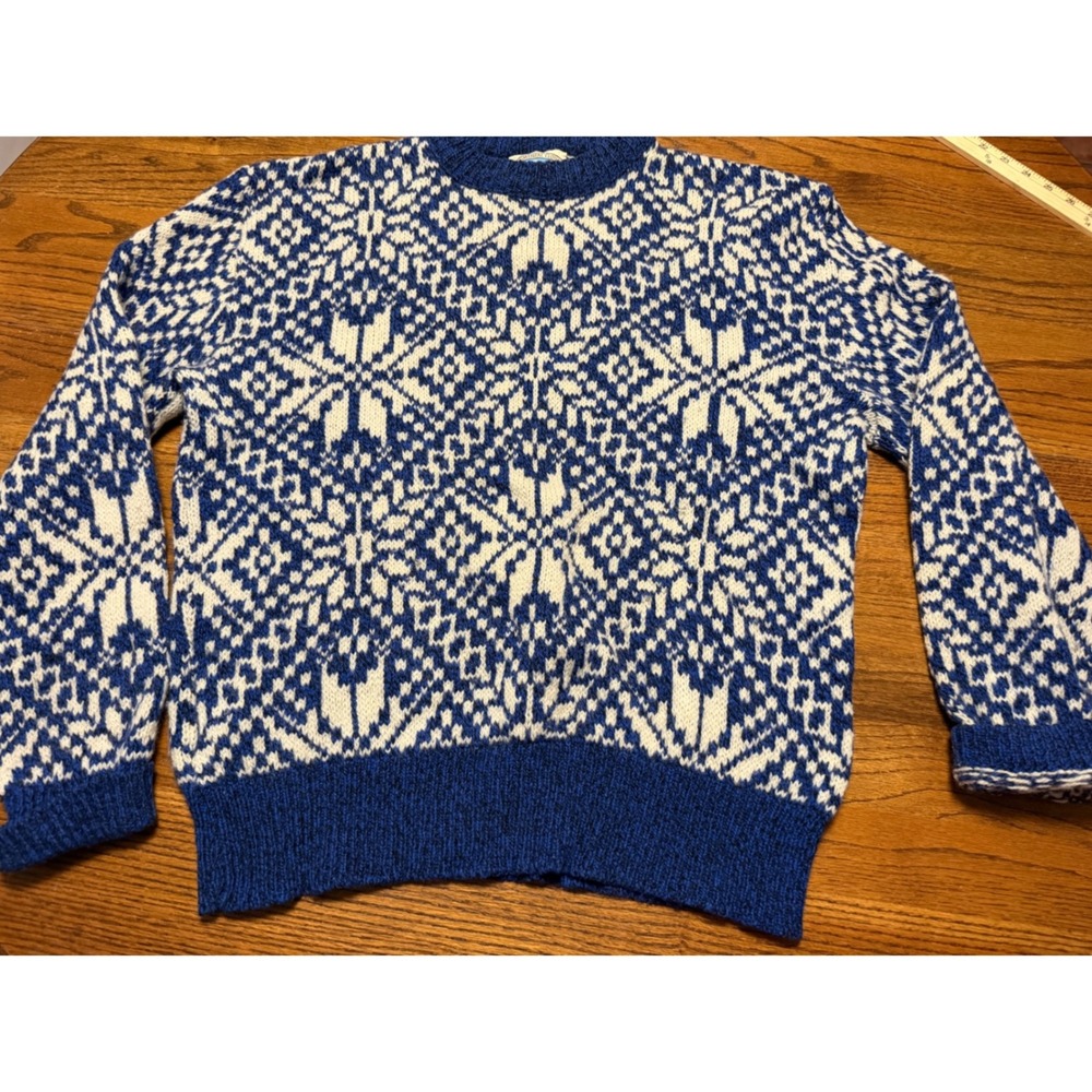 Environmental Clothing Co Vintage Nordic Fair Isle Wool Sweater Blue White Large